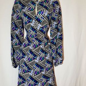 GORGEOUS YUMI KIM ABSTRACT GEOMETRIC PRINT SILK DRESS KEYHOLE CUT OUT ARTIST MOD